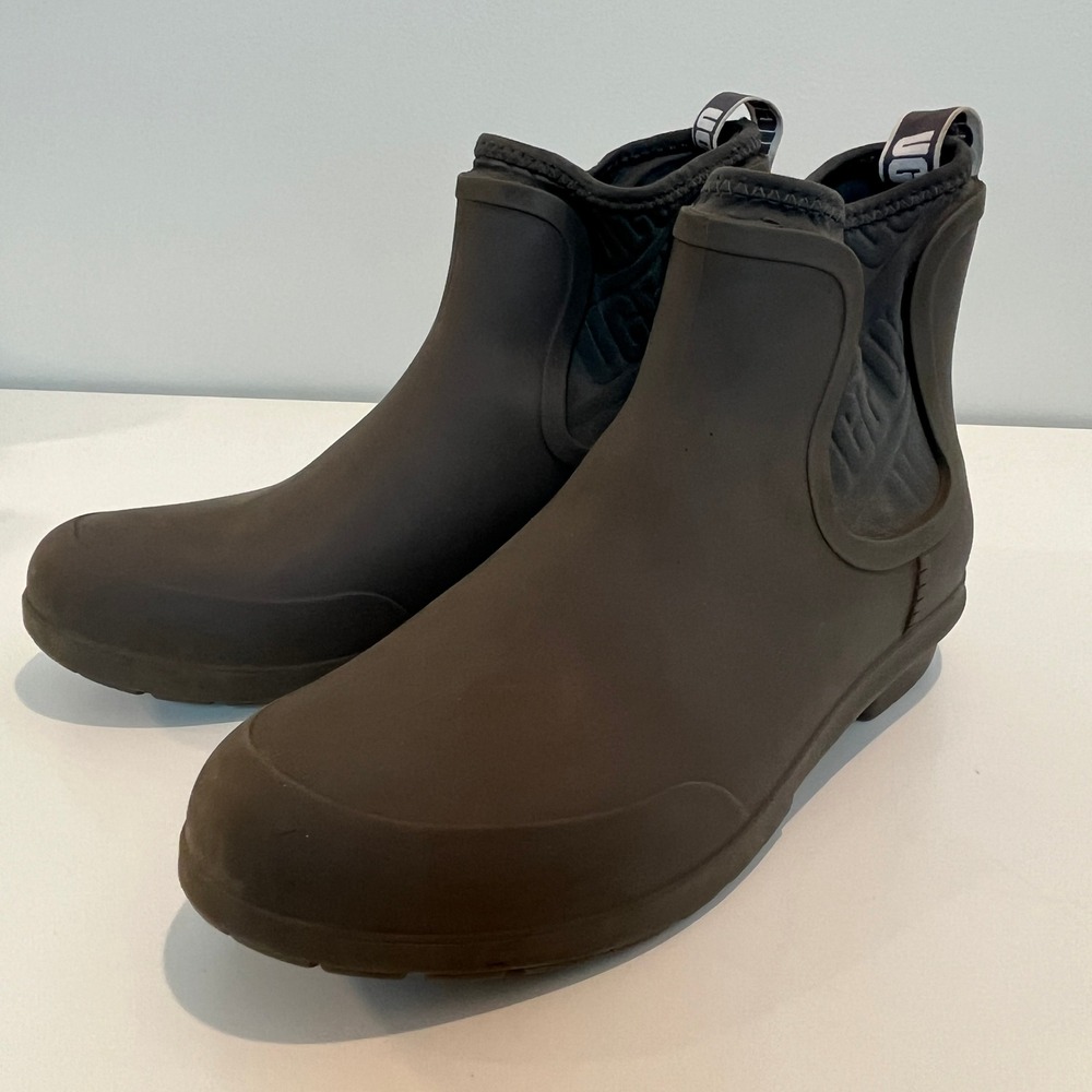 UGG Droplet Rain Boots Womens 8 Grey Waterproof Rubber Ankle Booties